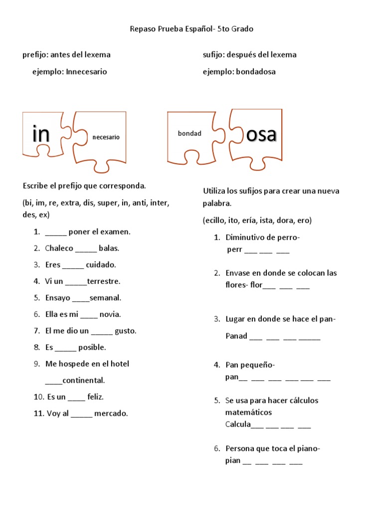 Repaso Prefijos y Sufijos