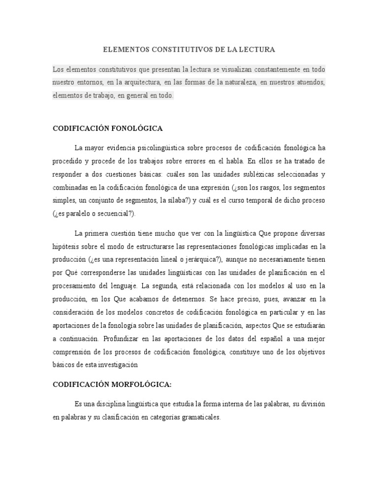 Elementos de la Lectura y Comprensión | PDF | Morfología (Lingüística ...