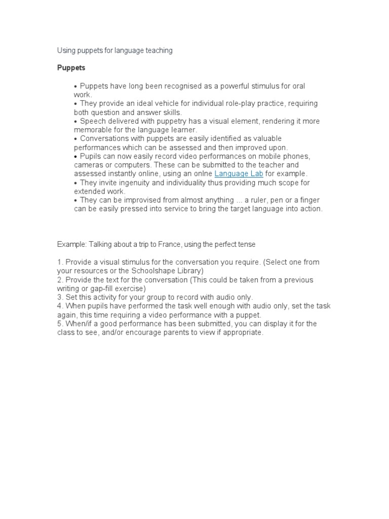Using Puppets For Language Teaching Pdf Narrative Storytelling