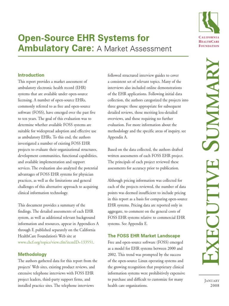 PDF OpenSourceEHRSystemsExecSummary | PDF | Electronic Health Record ...