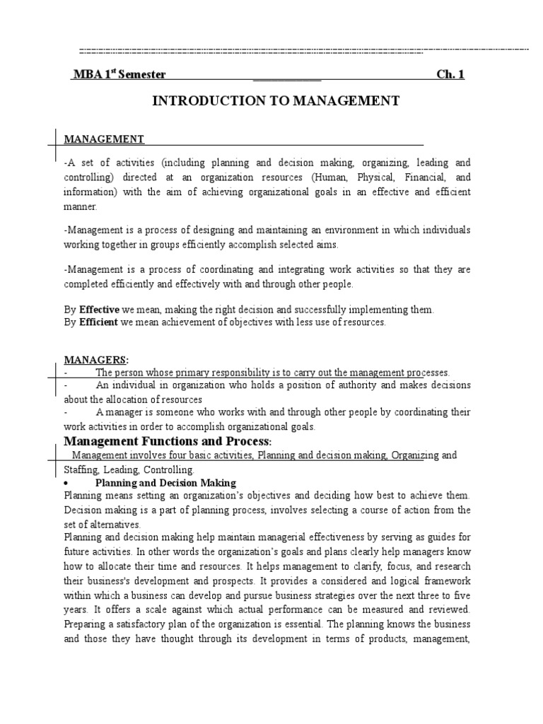 Introduction To Management | PDF | Goal | Leadership