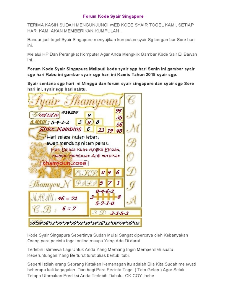 Forum Kode Syair Singapore Pdf