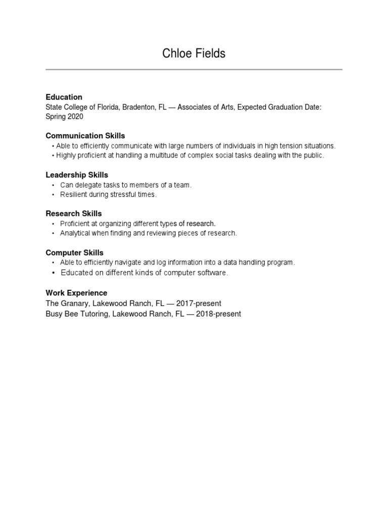 Chloe Fields: Skills & Experience Overview | PDF | Career & Growth