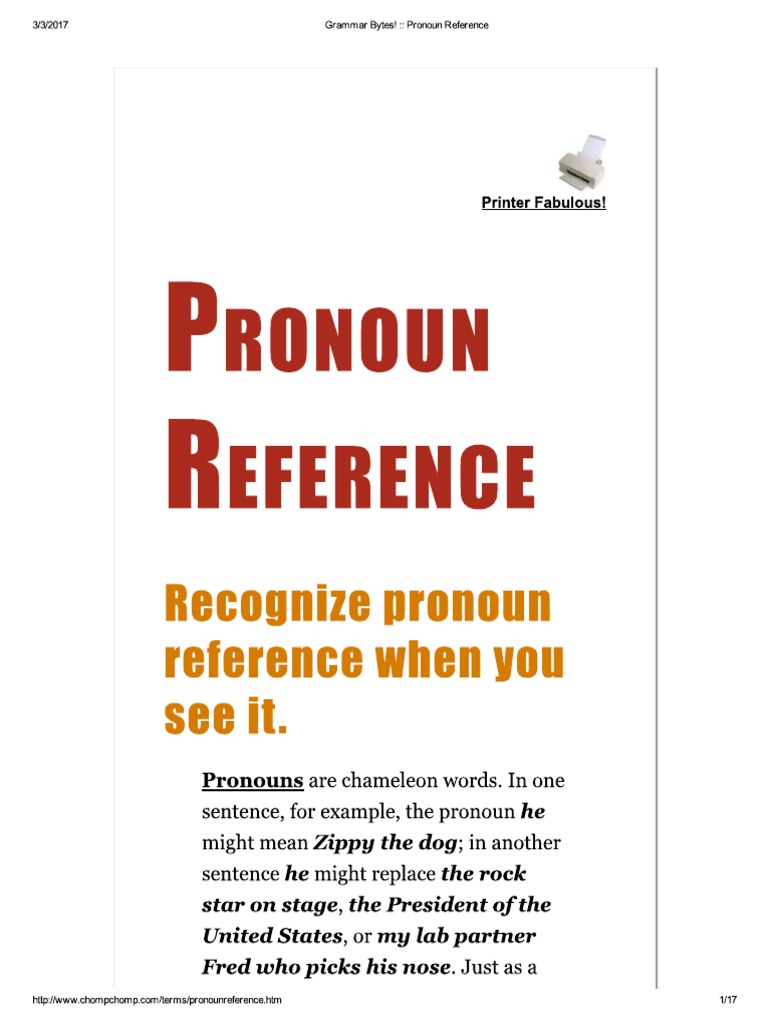 Grammar Bytes! Pronoun Reference PDF