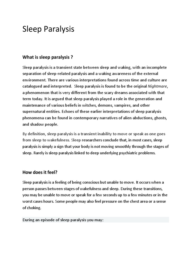 What Is Sleep Paralysis ? PDF Sleep Disorder Sleep
