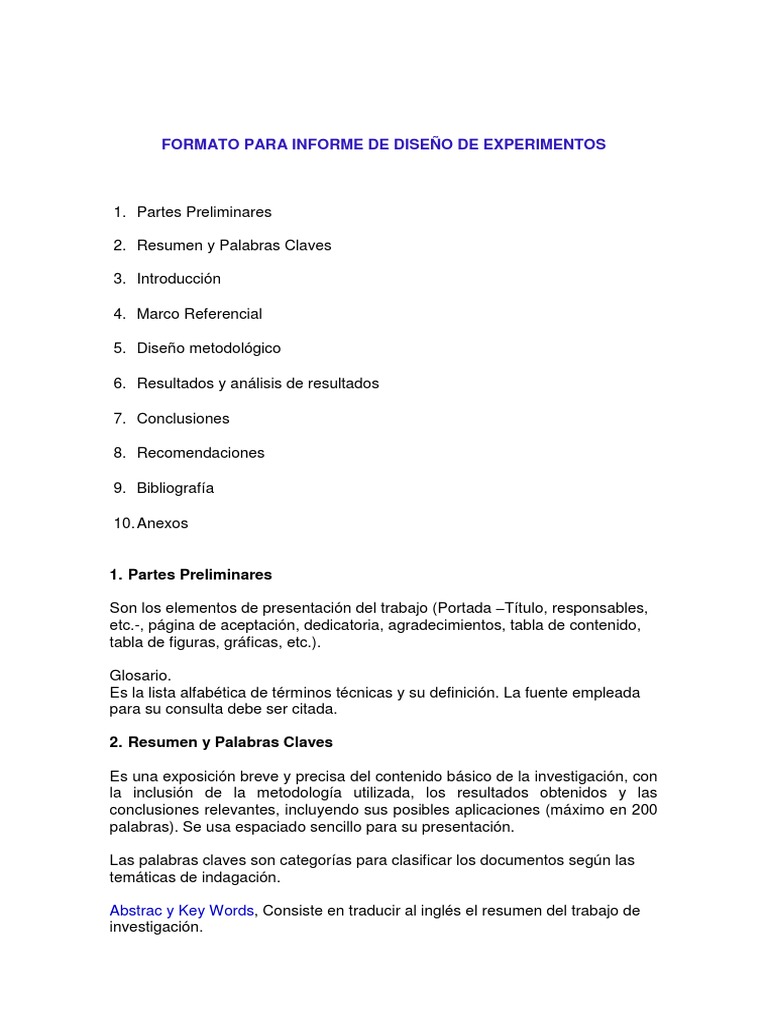 Formato Para Informe de Diseño de Experimentos