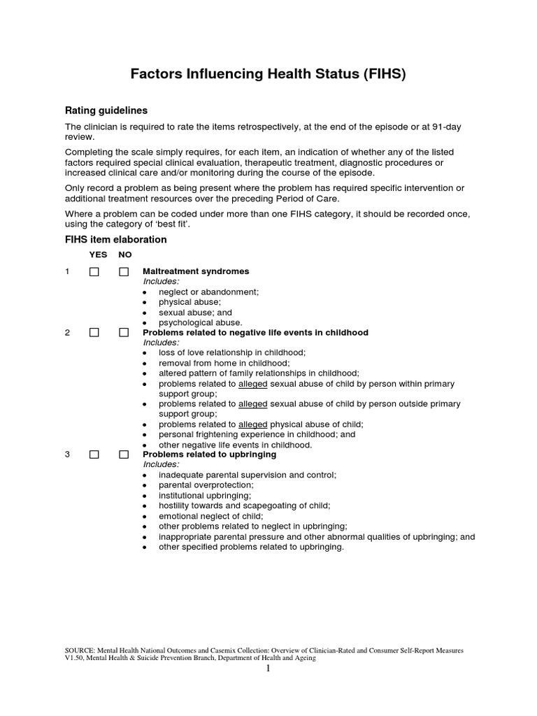 Factors Influencing Health Status (FIHS) : Rating Guidelines | PDF ...