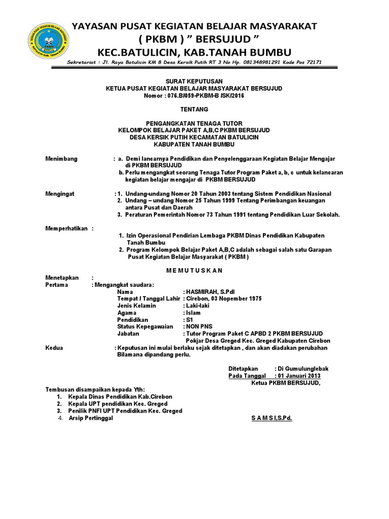 Surat Keputusan Tutor