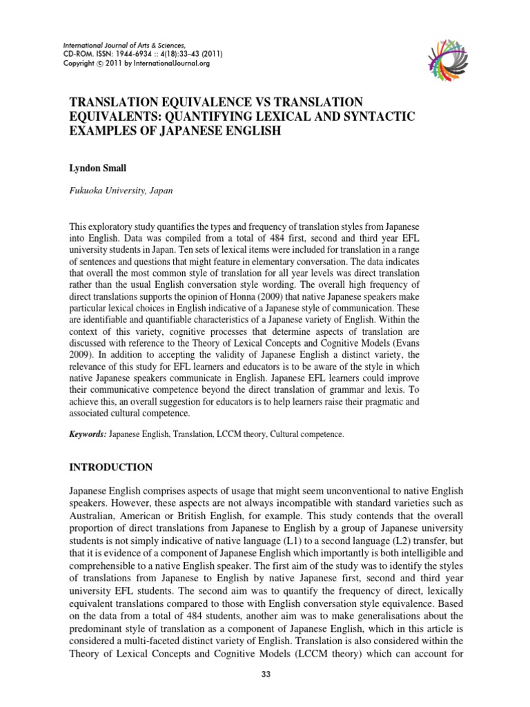 Translation Equivalence Vs Translation Equivalents Quantifying Lexical ...