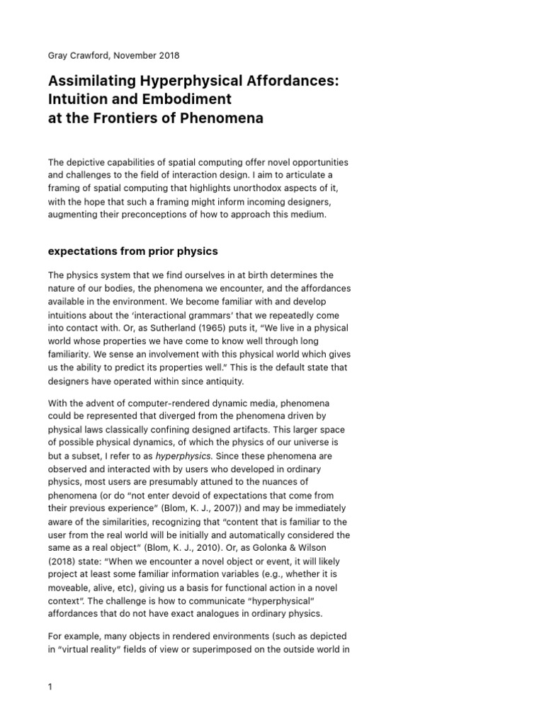 Hyperphysical Affordances in Design | PDF | Senses | Perception