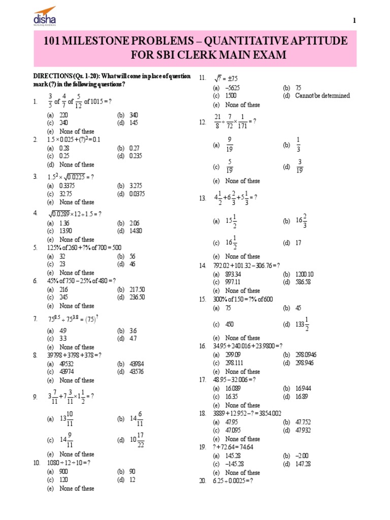SBI Clerk Quantitative Aptitude Problems | PDF | Speed | Interest