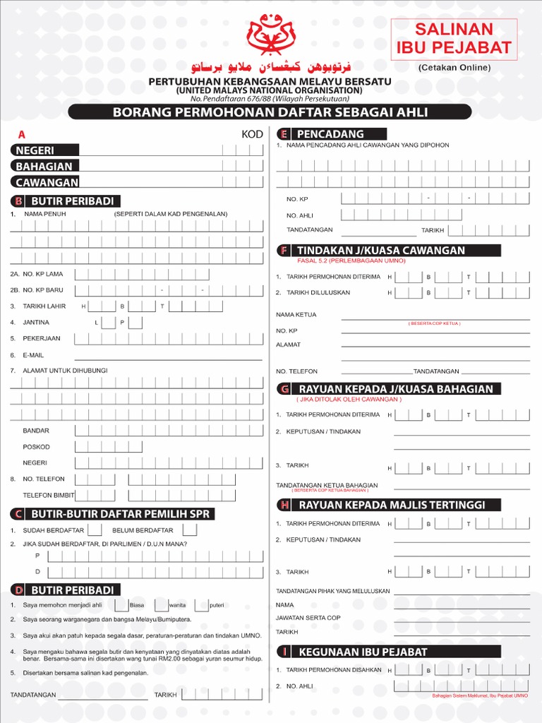 Borang Ahli Baru Umno Pdf Pdf