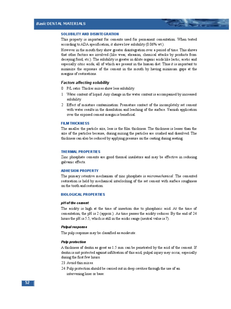 Basic Dental Materials Factors Affecting Solubility PDF Dental