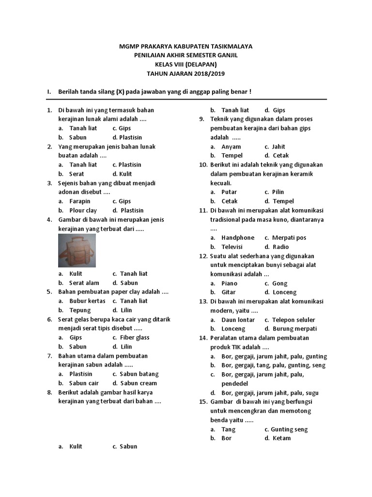 Soal Prakarya Viii