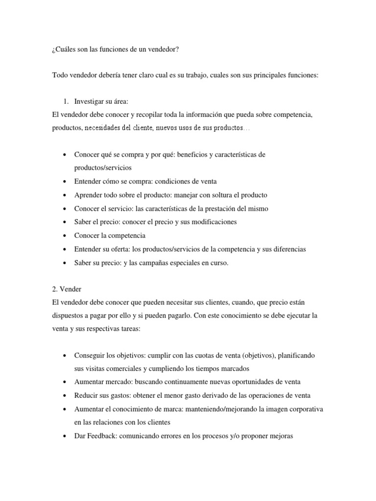 Funciones Clave de un Vendedor de Ropa | PDF | Cliente | Mercado (economía)