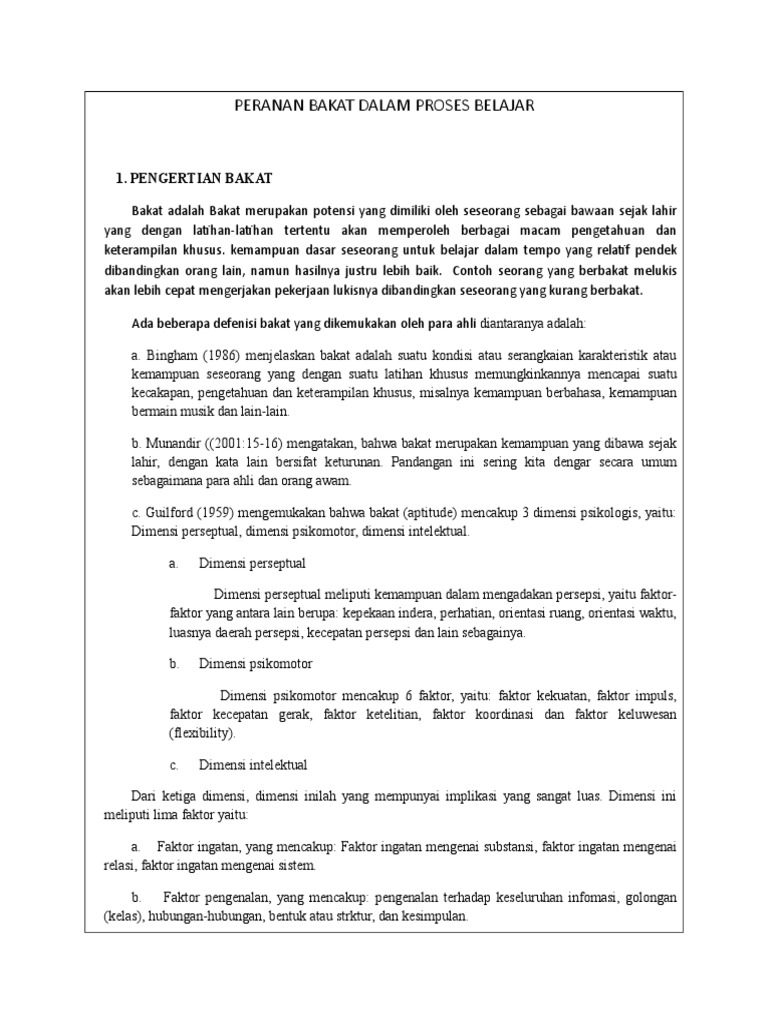 Pertanyaan Tentang Peranan Bakat Dalam Proses Belajar