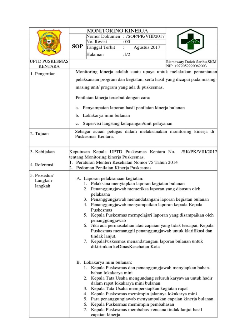 Sop Monitoring Kinerja