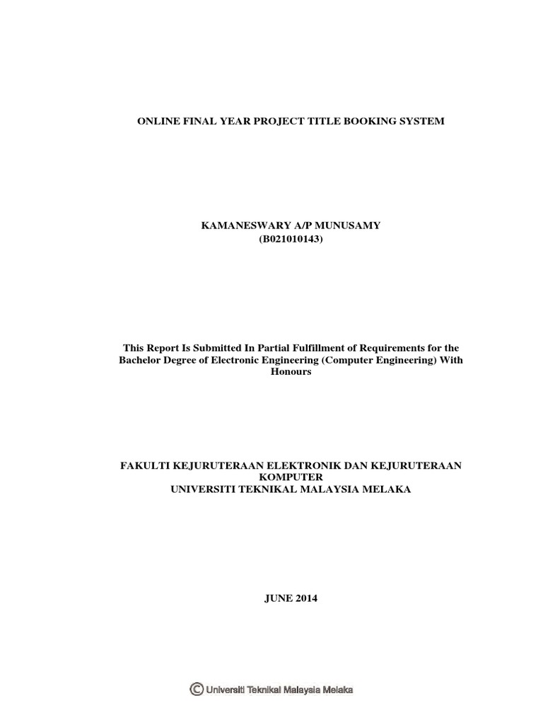 Online Final Year Project Booking System | PDF | Use Case | Databases