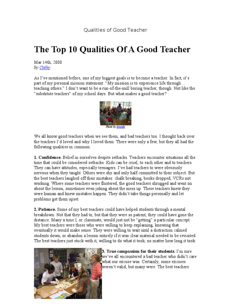Qualities of Good Teacher | PDF | Classroom | Teachers