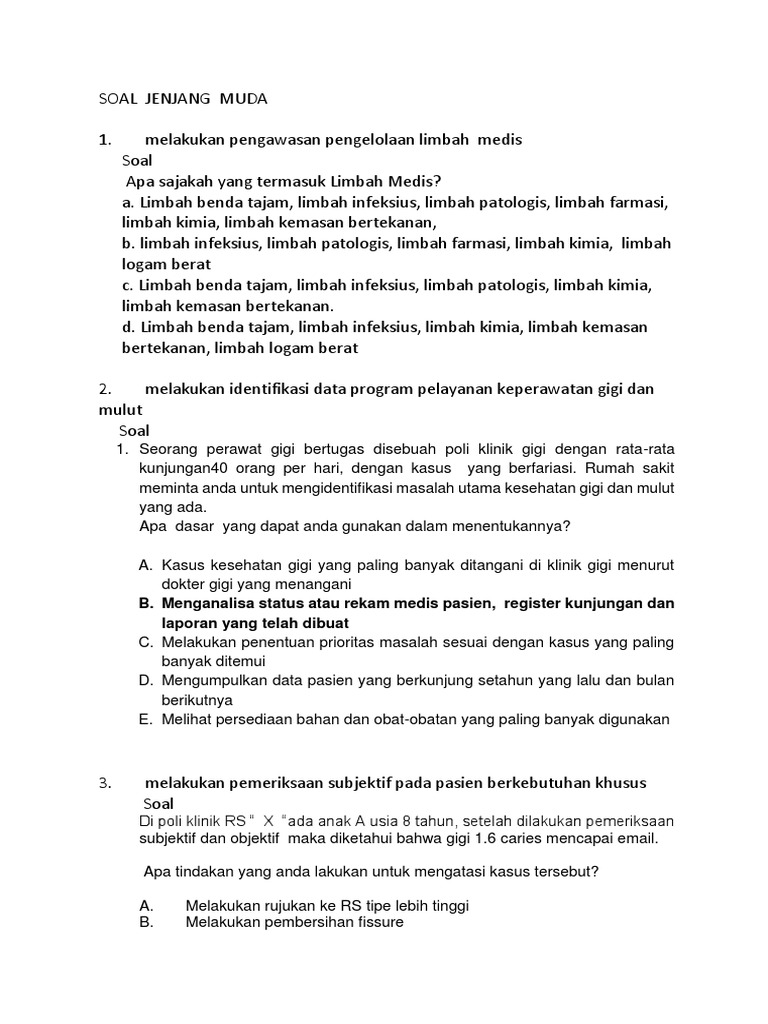 Soal Jenjang Muda Perawat Gigi