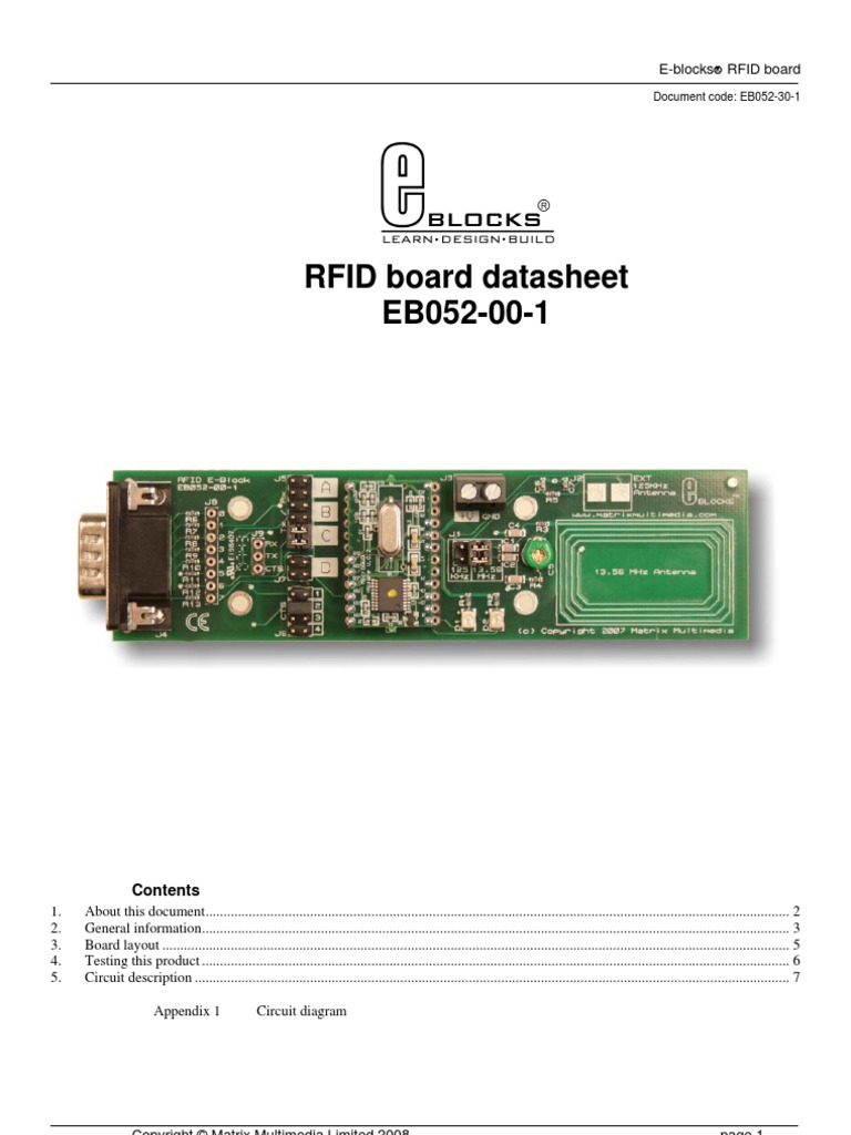 RFID Board Datasheet EB052-00-1 | PDF | Radio Frequency Identification ...