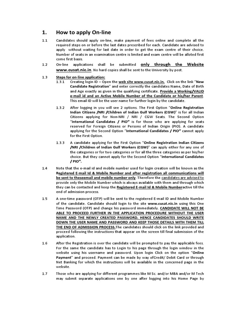 CUSAT Online Application Guide | PDF