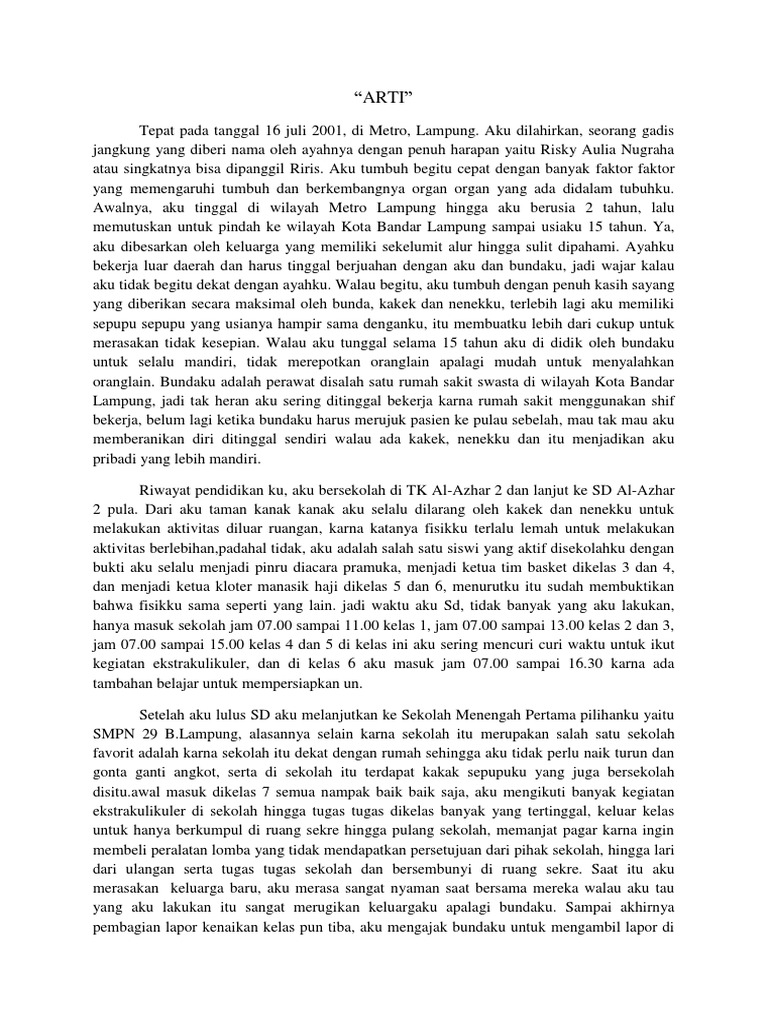 Cerpen Sejarah Pribadi