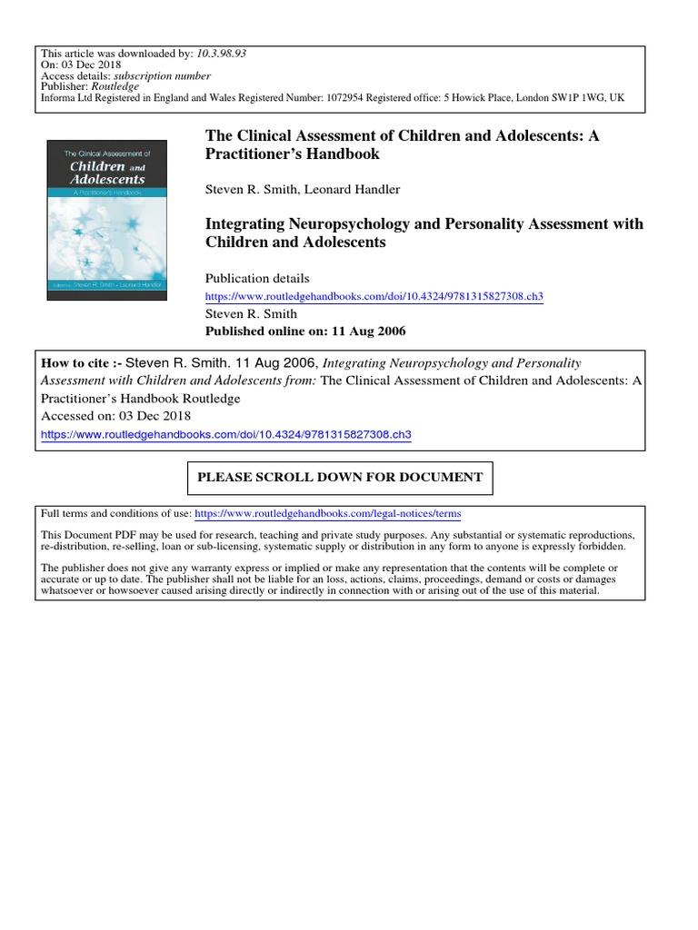 Integrating Neuropsychology and Personality Assessment | PDF ...