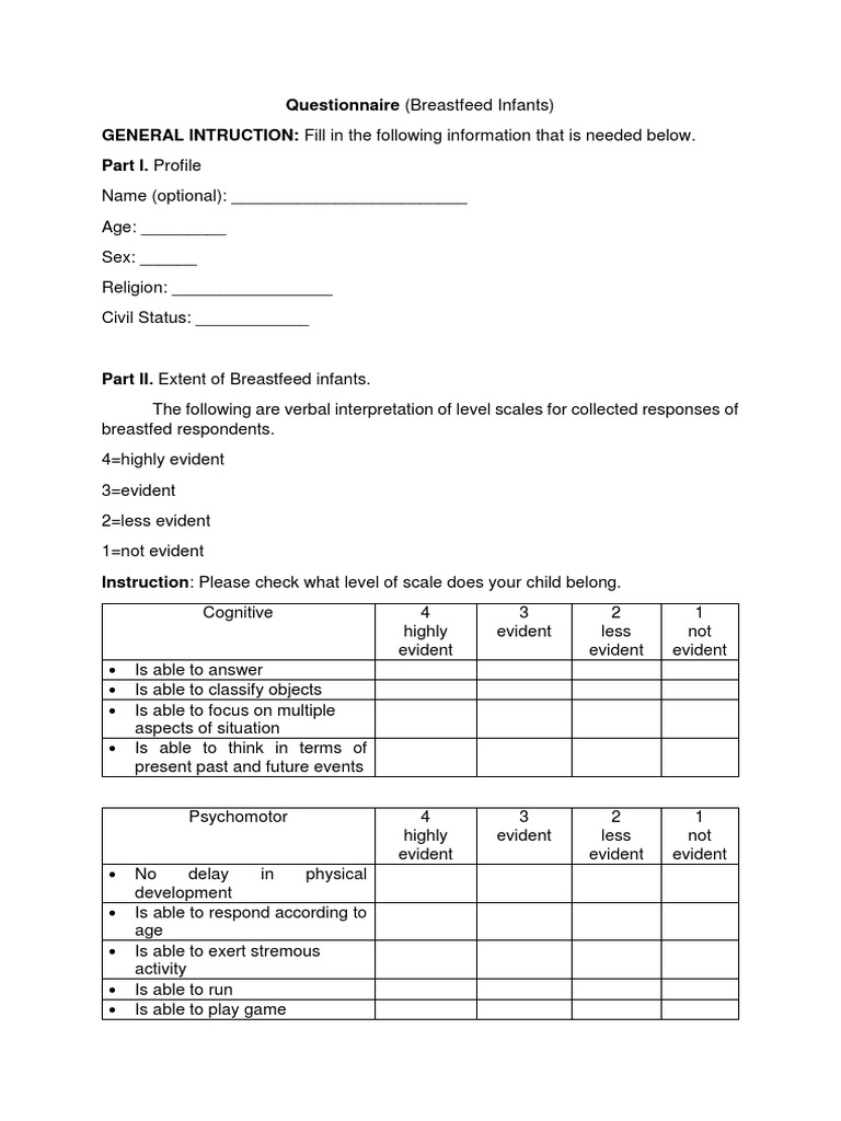 Questionnaire (Breastfeed Infants) GENERAL INTRUCTION Fill in The