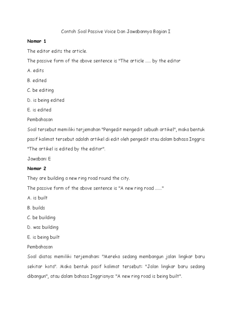 Contoh Soal Passive Voice Dan Jawabannya Bagian I Tata Bahasa Mekanika Bahasa