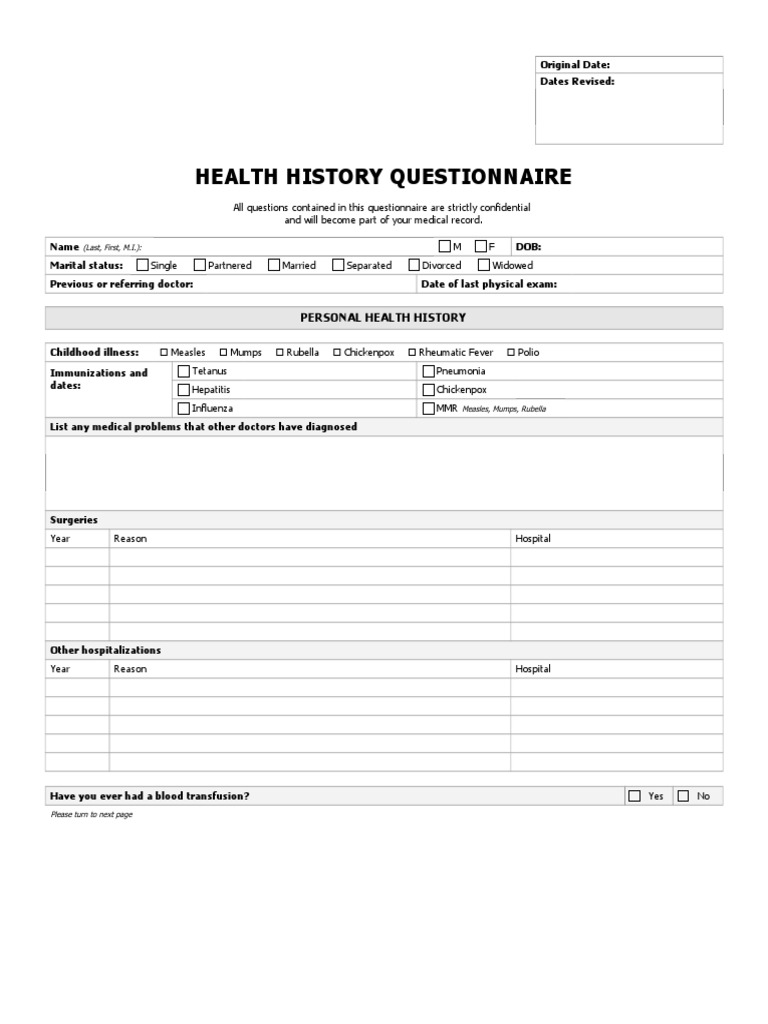 Health History Questionnaire | PDF | Menstruation | Menstrual Cycle