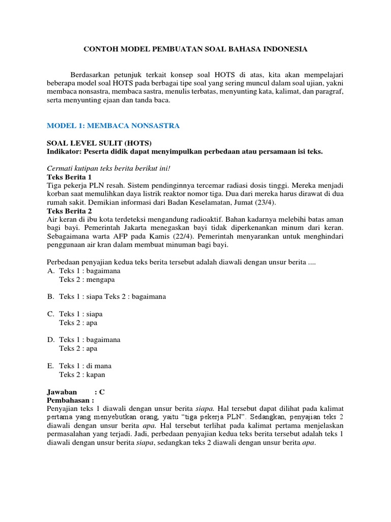 Contoh Soal Hots Bahasa Indonesia Pdf