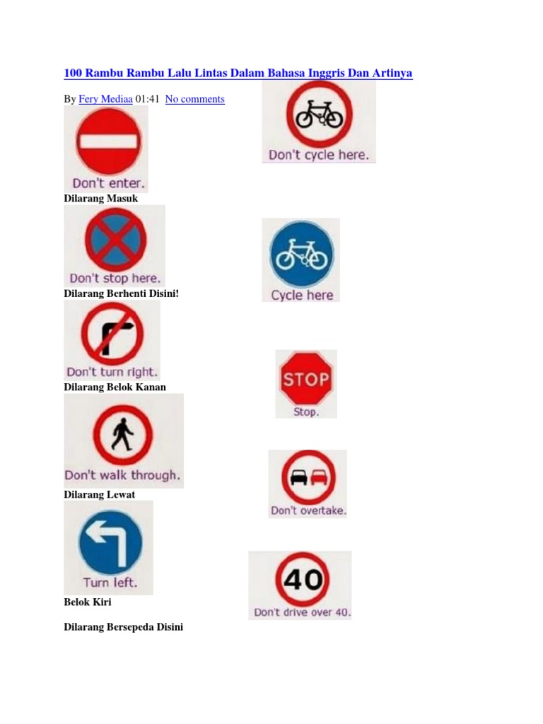 Gambar Rambu Lalu Lintas Bahasa Inggris Info Terkait Gambar