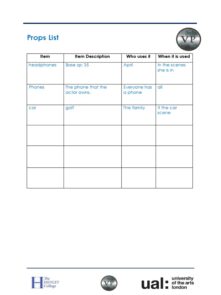 Props List for Film Scenes | PDF