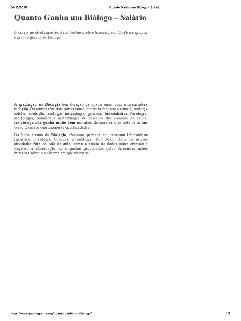 Quanto Ganha Um Biólogo - Salário | PDF | Diploma de bacharel | Biologia