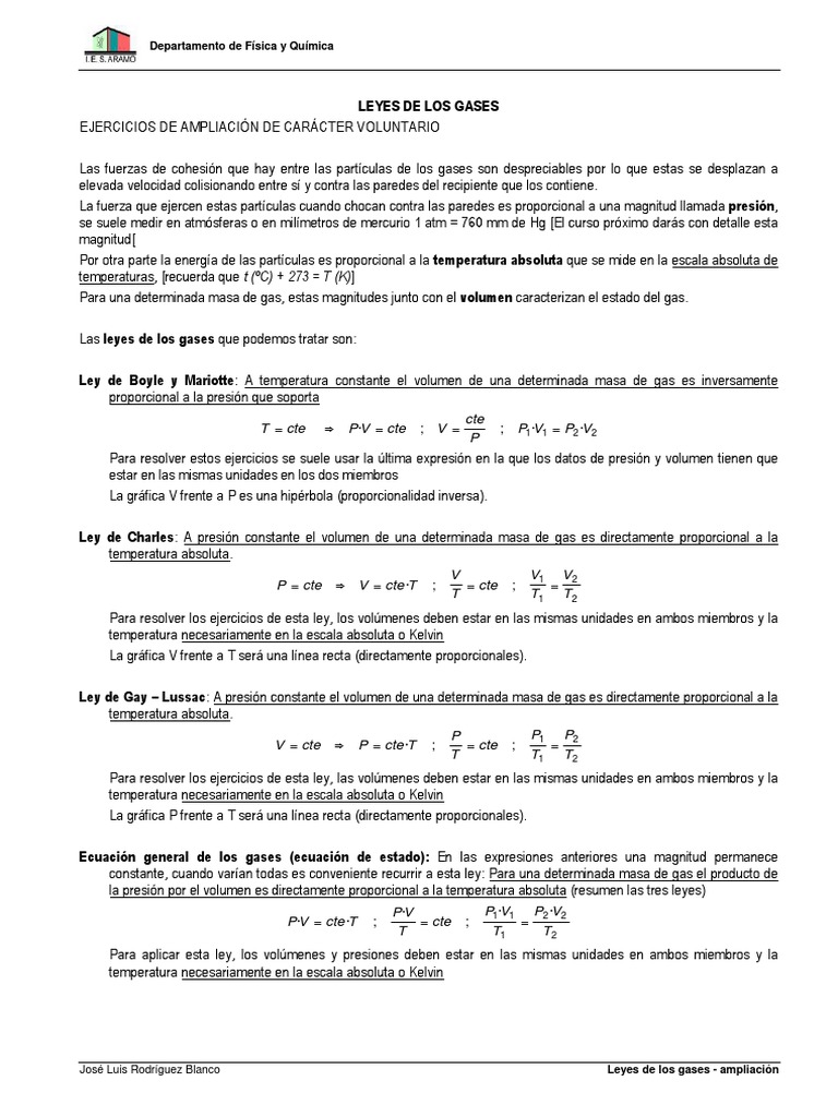Ejercicios sobre Leyes de los Gases | PDF | Gases | Fases de la materia