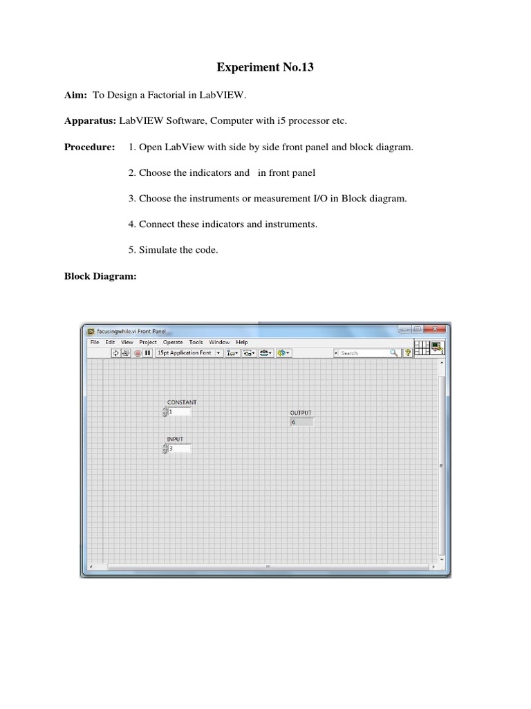 LabVIEW Experiments: Factorial & Arrays | PDF | Matrix (Mathematics ...