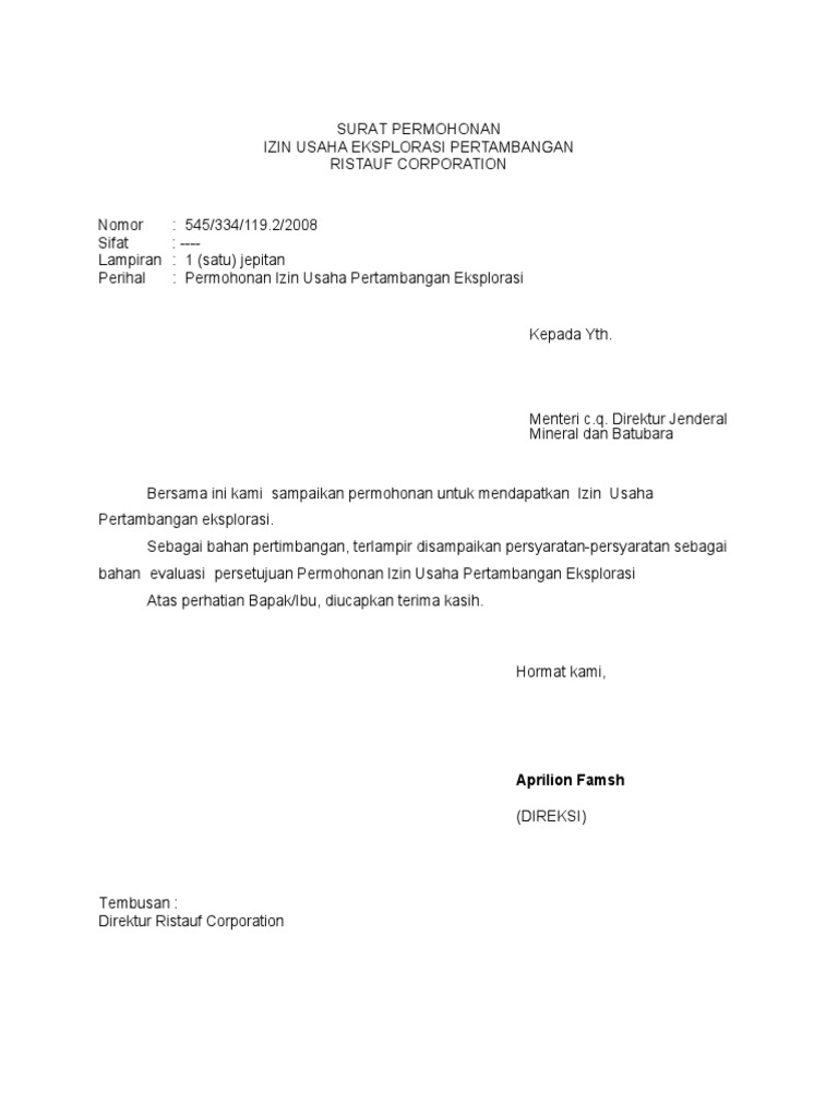 Contoh Surat Permohonan Izin Usaha Jasa Pertambangan Id Lif Co Id