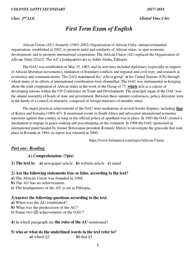 The Role And Achievements Of The Organization Of African Unity And The