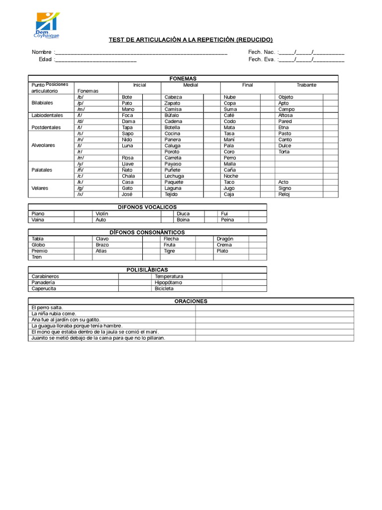 Test de Articulación TAR Reducido | PDF