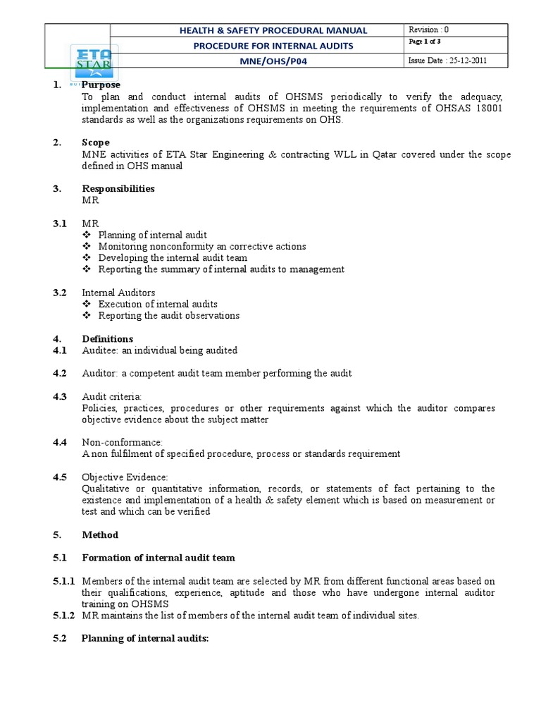 OHS Internal Audit Procedure Guide | PDF | Internal Audit | Audit