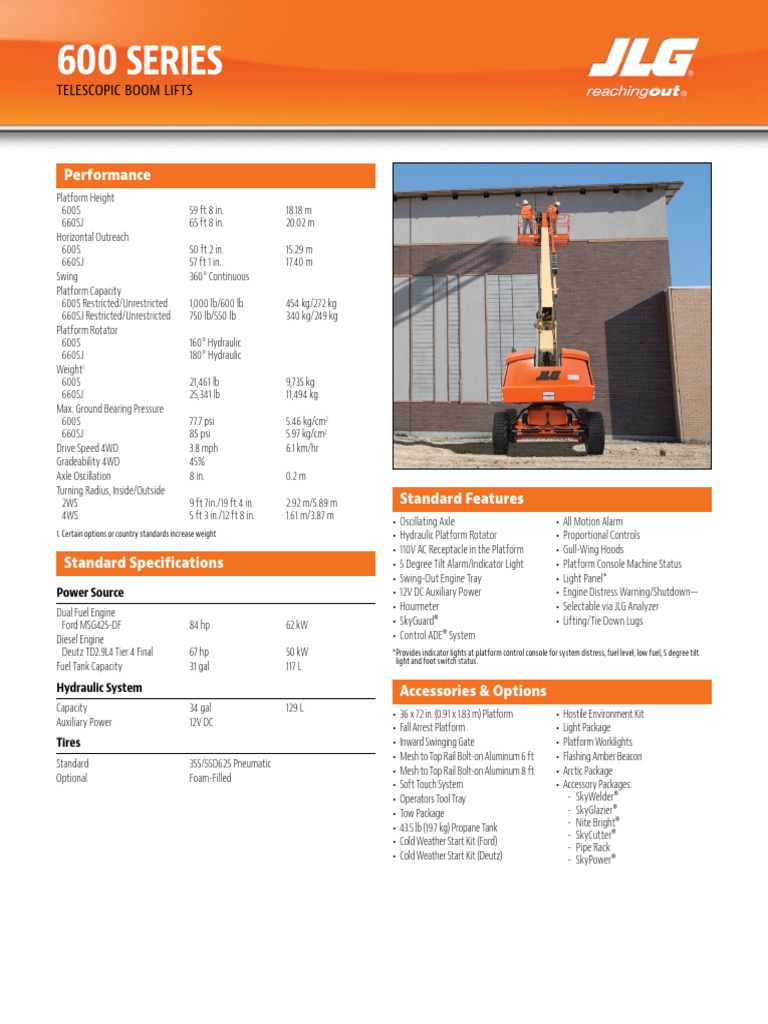 Ficha Tecnica Jlg 600 Series Telescopic Boom Automotive Technologies
