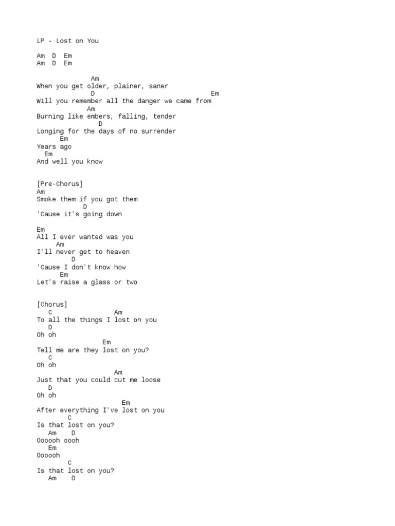 LP - Lost-On-You (Chords) | PDF | Song Structure | Songs
