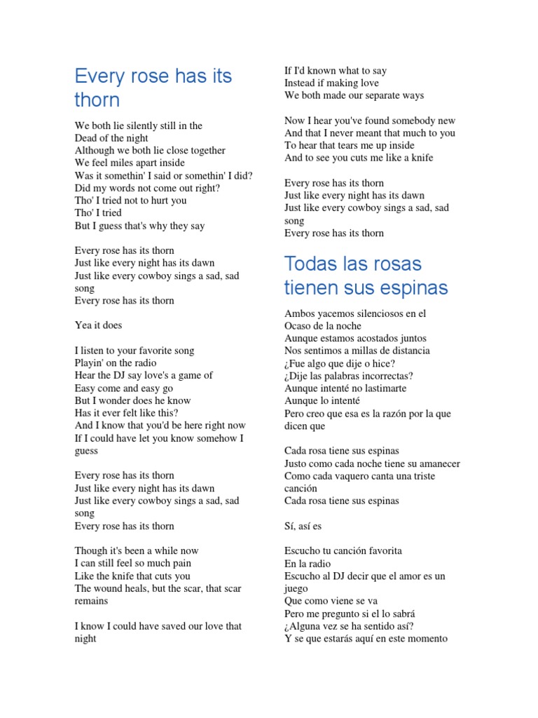 Every Rose Has Its Thorn Lyrics | PDF | Spanish Language Music