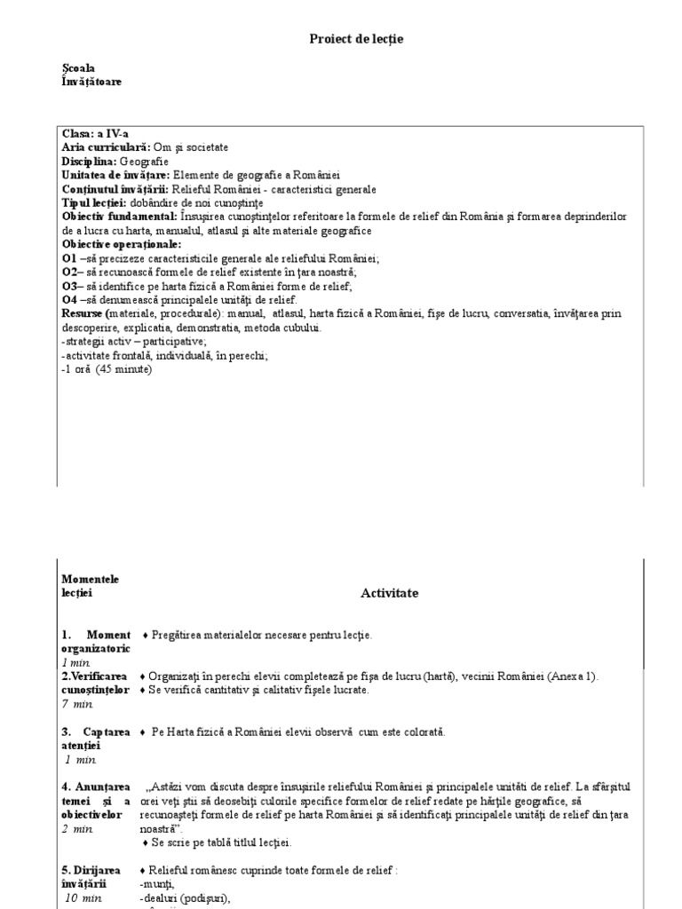 By Machiko Proiect Didactic Geografie Clasa 4 Delta Dunarii