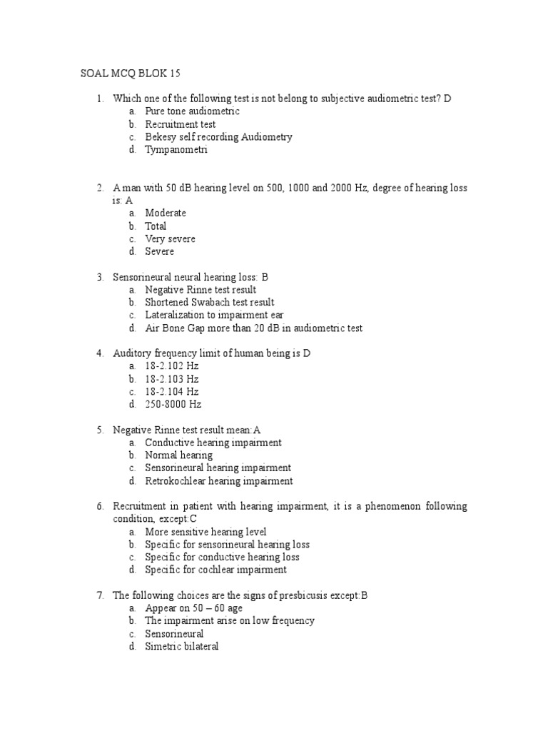 Contoh Soal Mcq Ukmppd Hearing Hearing Loss