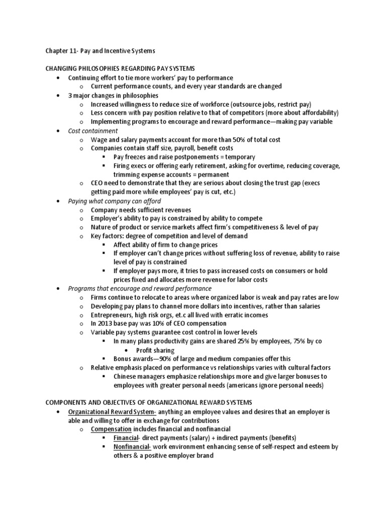 Chapter 11 Pay and Incentive Systems | PDF | Employee Stock Ownership ...