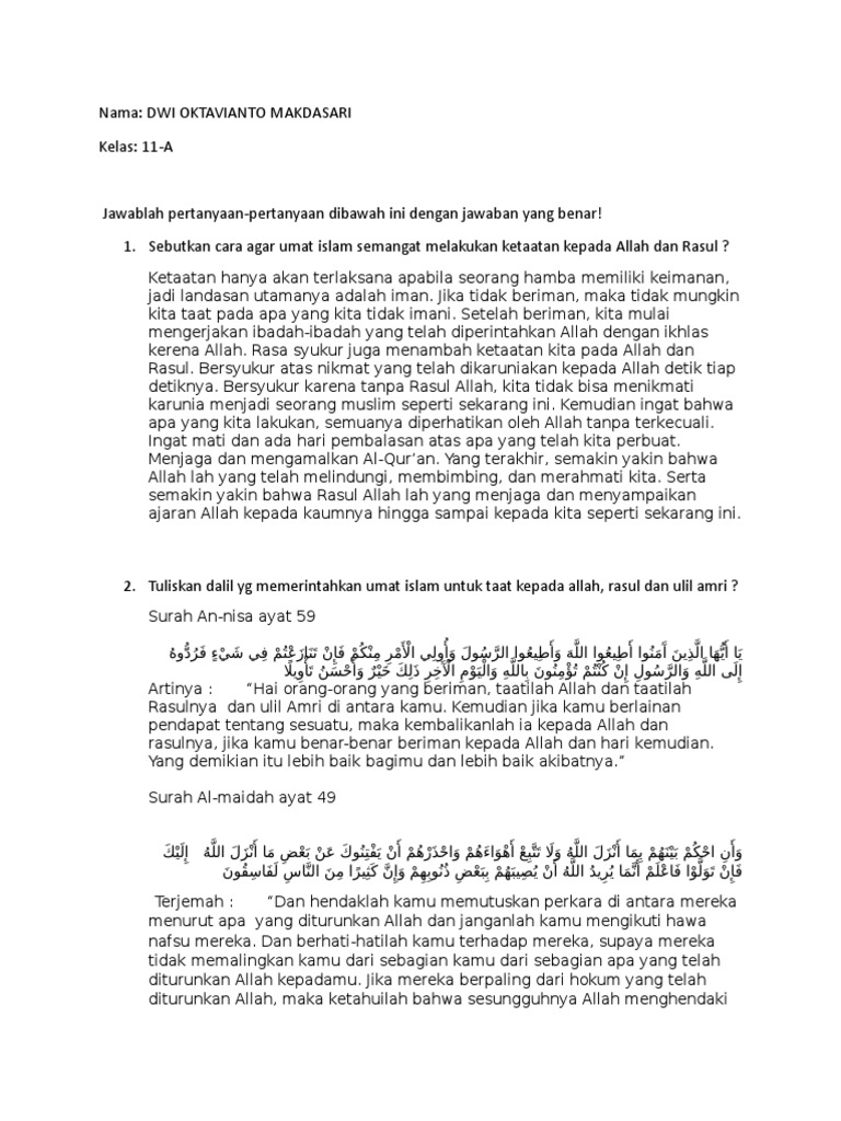 Contoh Soal Essay Iman Kepada Hari Akhir Beserta