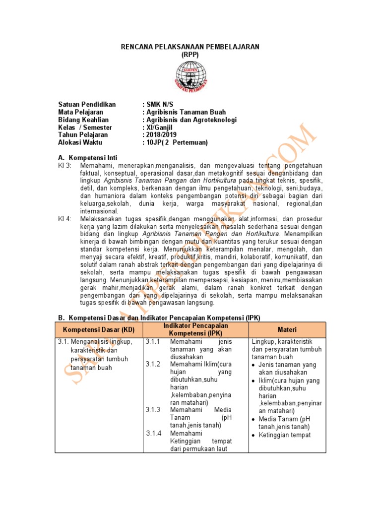 Rpp Agribisnis Tanaman Buah 11 Smk Revisi 2017