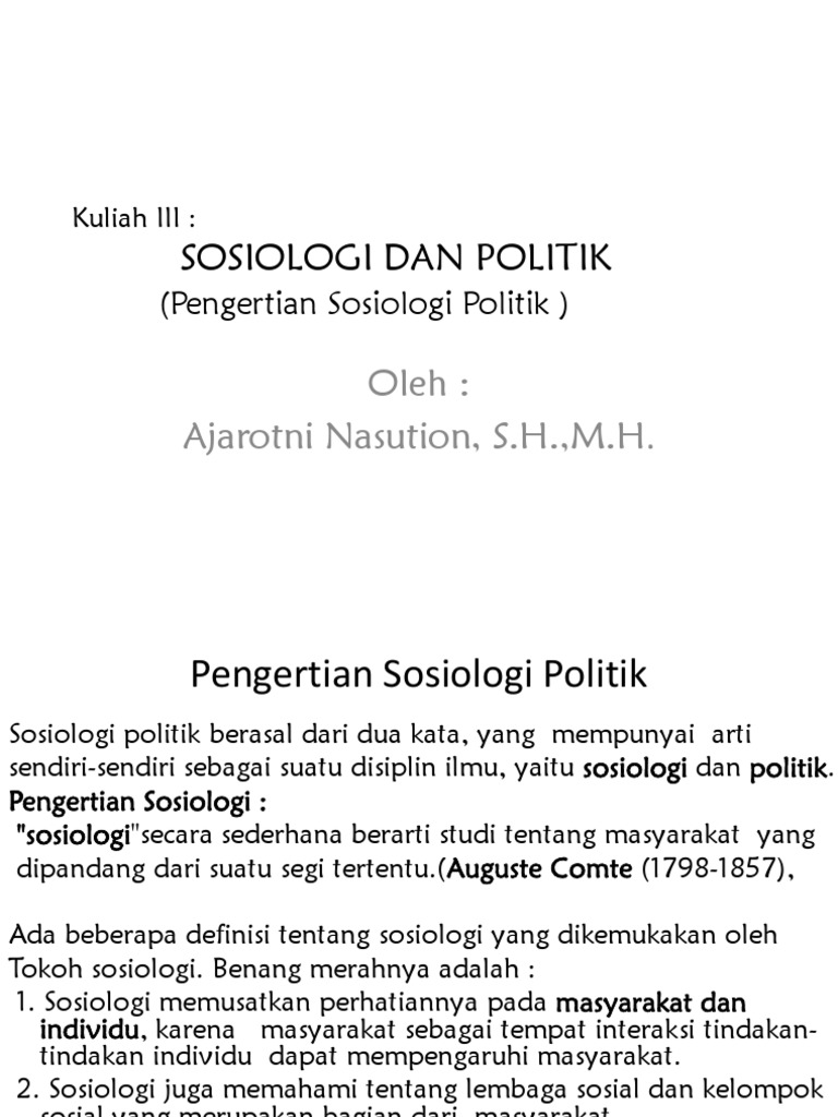 Kuliah Iii Peranan Sosiologi Politik